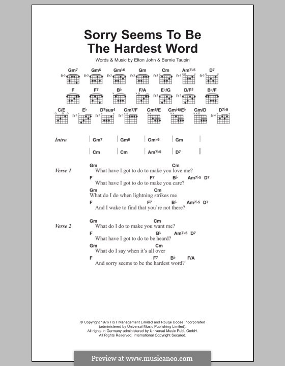 Sorry Seems to be the Hardest Word: Lyrics and chords by Elton John