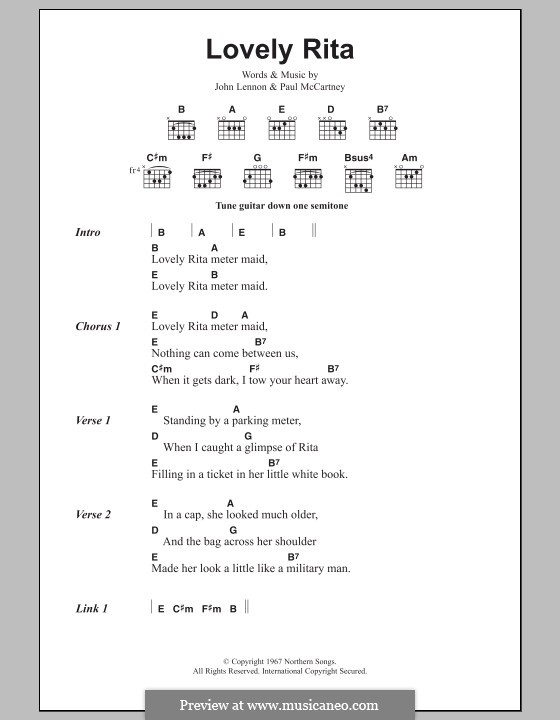 Lovely Rita (The Beatles): Lyrics and chords by John Lennon, Paul McCartney