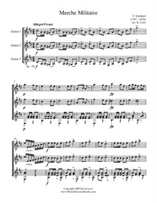 Three Marches Militaires for Piano Four Hands, D.733 Op.51: March No.1, for trio guitars - score and parts by Franz Schubert