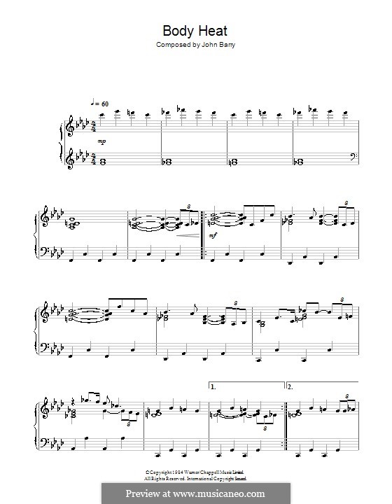 Body Heat (from Body Heat): For piano by John Barry