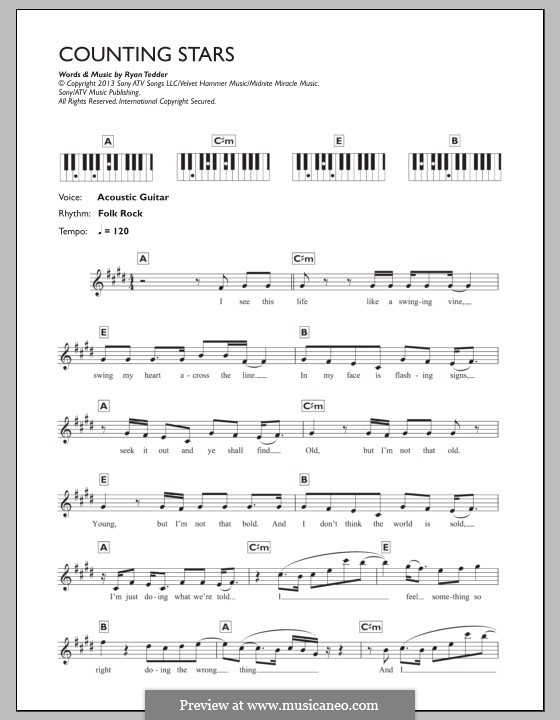 Counting Stars (One Republic): For keyboard by Ryan B Tedder