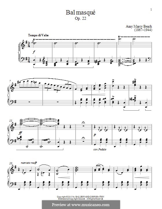 Bal masque, Op.22: For piano by Amy Marcy Beach