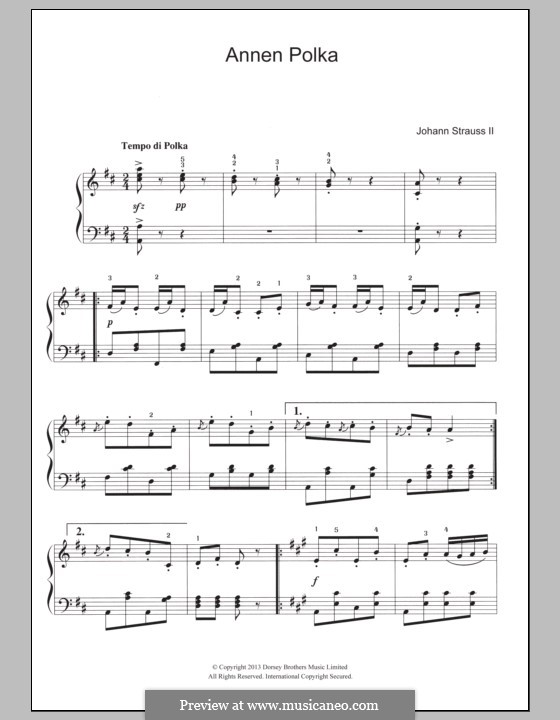 Annen Polka, Op.117: For piano by Johann Strauss (Sohn)