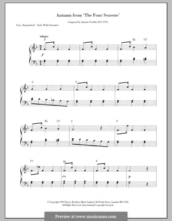 Violin Concerto No.3 in F Major 'L'autunno', RV 293: Movement III. Version for keyboard by Antonio Vivaldi