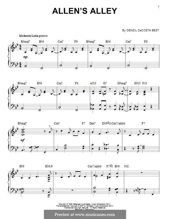 Allen's Alley: For piano by Denzil De Costa Best
