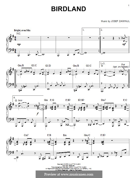 Birdland (Weather Report): For piano by Josef Zawinul