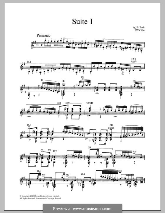 Suite for Lute (or Harpsichord) in E Minor, BWV 996: Arrangement for guitar by Johann Sebastian Bach