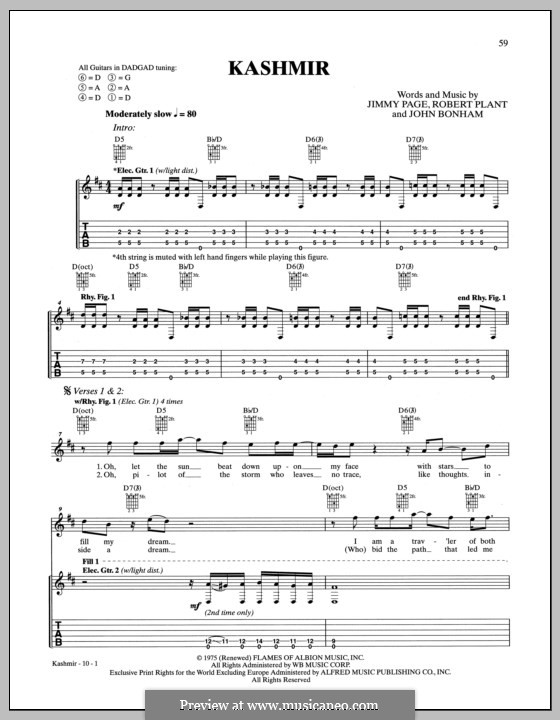 Kashmir (Led Zeppelin): For guitar with tab by Jimmy Page, John Bonham, Robert Plant