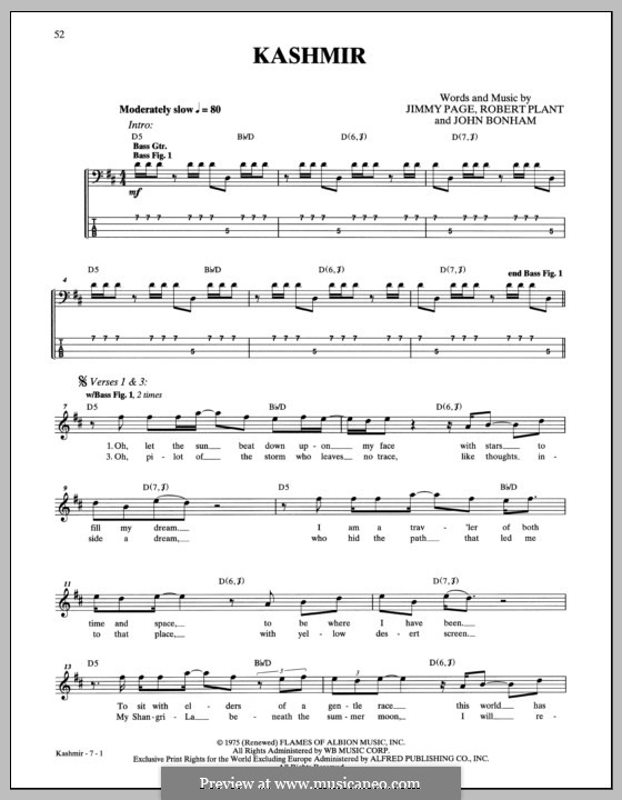 Kashmir (Led Zeppelin): For bass guitar with tab by Jimmy Page, John Bonham, Robert Plant