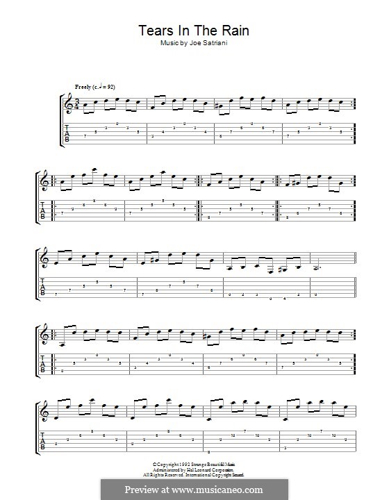 Tears in the Rain: For guitar with tab by Joe Satriani