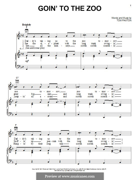 Going to the Zoo: For voice and piano (or guitar) by Tom Paxton