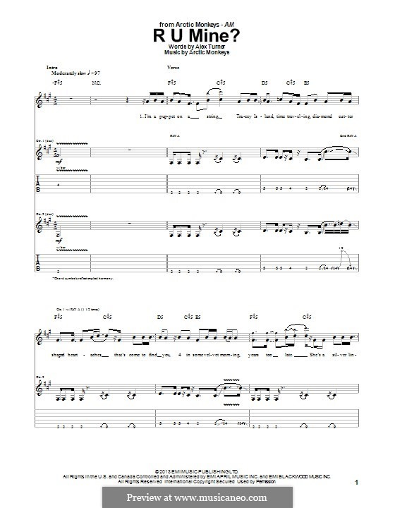 R U Mine? (Arctic Monkeys): For guitar with tab by Alex Turner, Matt Helders, Jamie Cook, Nick O'Malley