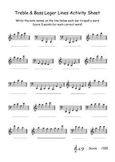 Treble And Bass Staff Leger Lines Activity Sheet 6: Treble And Bass Staff Leger Lines Activity Sheet 6 by Yvonne Johnson
