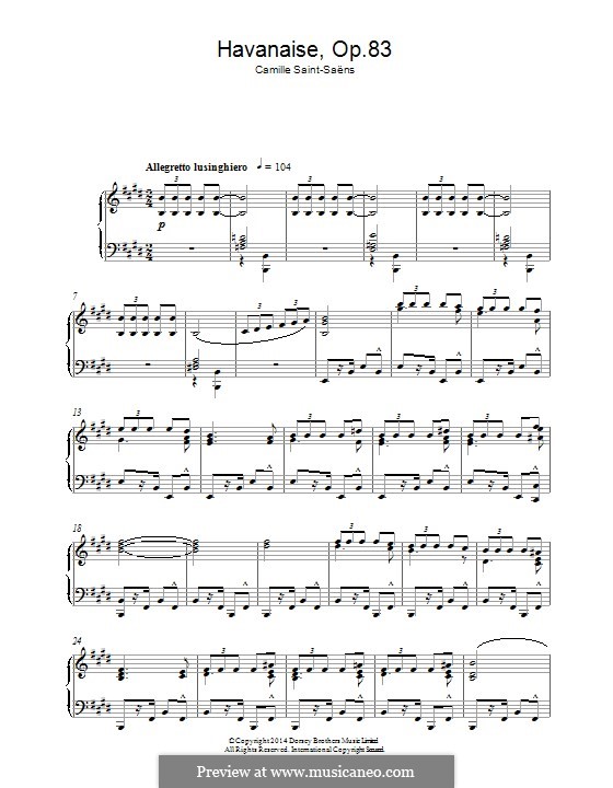 Havanaise, Op.83: For piano by Camille Saint-Saëns