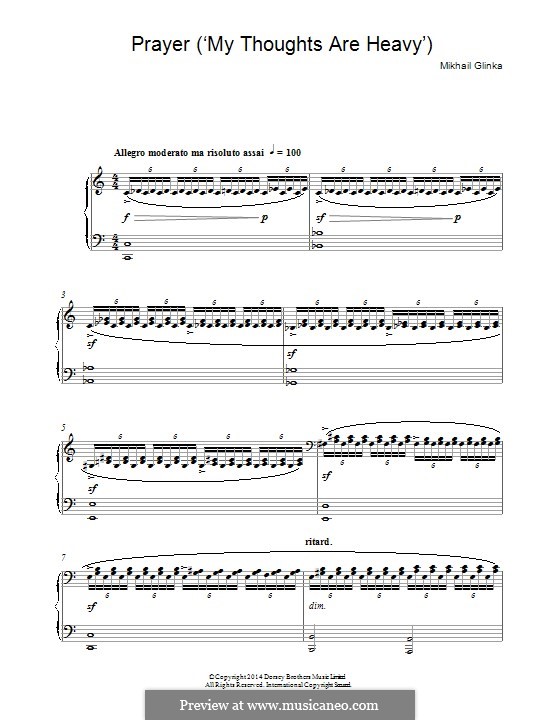 My Thoughts are Heavy. Prayer: For piano by Mikhail Glinka