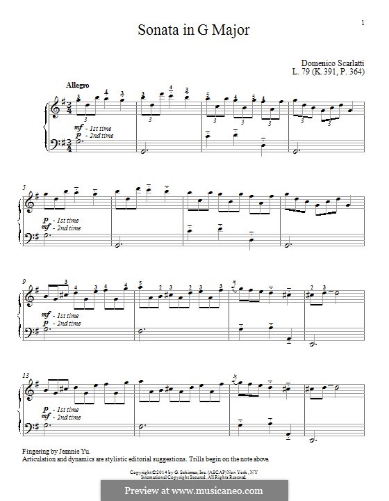 Sonata No.79 in G Major, K.391 L.79 P.364: For piano by Domenico Scarlatti