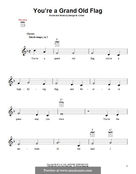 You're a Grand Old Flag: For ukulele by George Michael Cohan