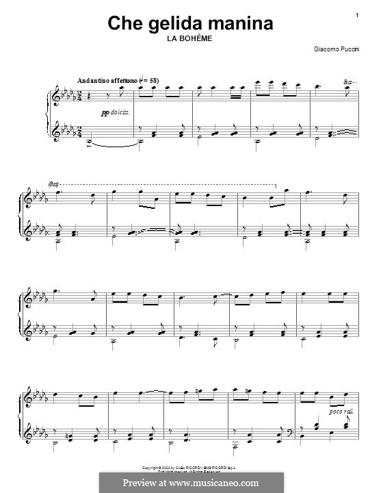 Che gelida manina: For piano by Giacomo Puccini