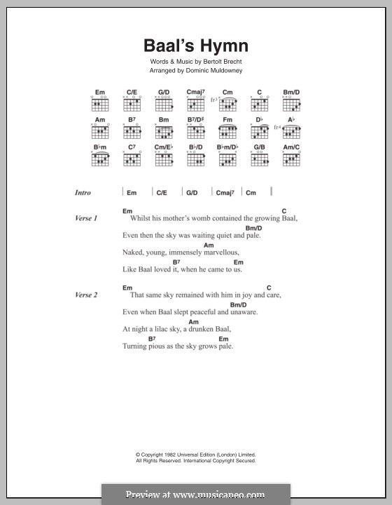Baal's Hymn (David Bowie): Lyrics and chords by Bertolt Brecht