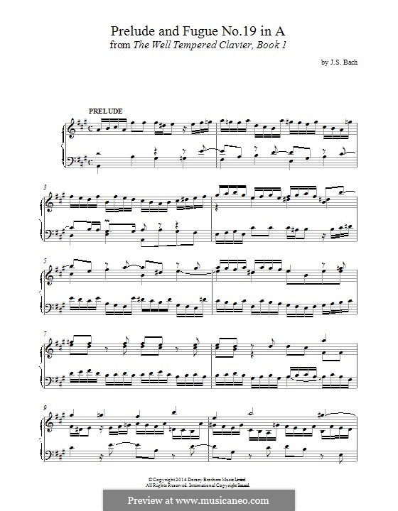 Prelude and Fugue No.19 in A Major, BWV 864: For piano by Johann Sebastian Bach