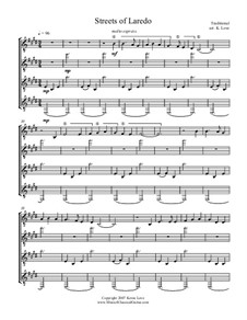 Streets of Laredo (The Cowboy's Lament): For guitar quartet - score and parts by folklore