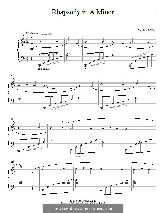 Rhapsody in A Minor: For piano by Carolyn Miller