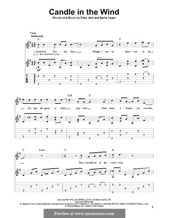 Candle in the Wind: For guitar with tab by Elton John