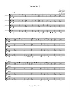 Six Pavanes: Pavane No.1, for guitar quartet - score and parts by Luis de Milán