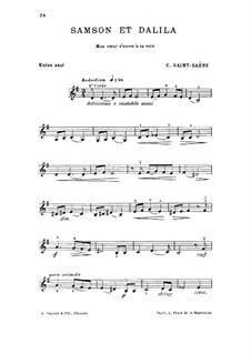 Samson and Dalila, Op.47: Mon Coeur s'ouvre à ta voix, for violin (or mandolin) by Camille Saint-Saëns