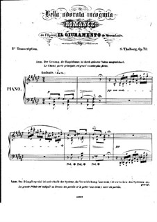 Il Giuramento, Op.70: Bella adorata incognita. Arrangement for piano by Saverio Mercadante