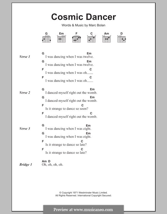 Cosmic Dancer (T Rex): Lyrics and chords by Marc Bolan