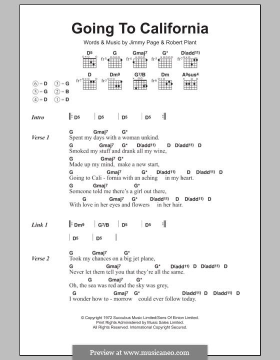 Going To California (Led Zeppelin): Lyrics and chords by Jimmy Page, Robert Plant