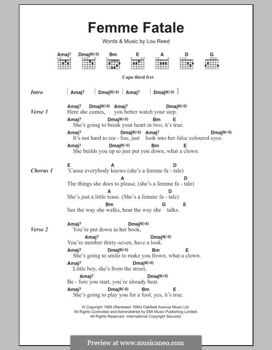 Femme Fatale: Lyrics and chords by Lou Reed