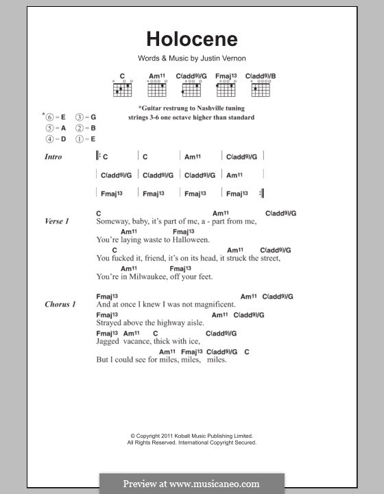 Holocene (Bon Iver): Lyrics and chords by Justin Vernon