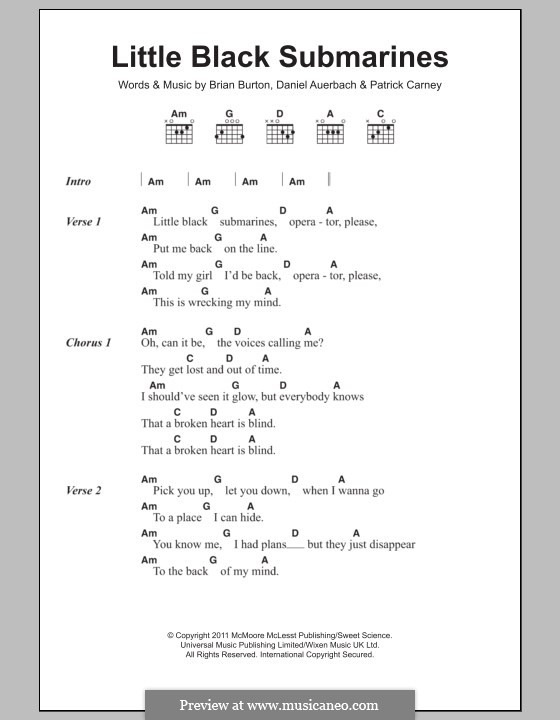Little Black Submarines (The Black Keys): Lyrics and chords by Brian Burton, Daniel Auerbach, Patrick Carney