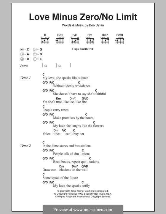 Love Minus Zero/No Limit: Lyrics and chords by Bob Dylan