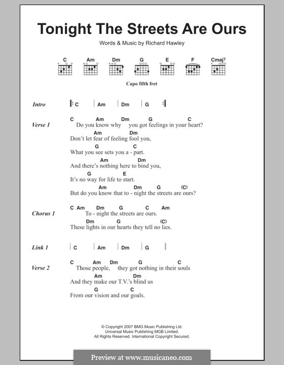 Tonight the Streets Are Ours: Lyrics and chords by Richard Hawley