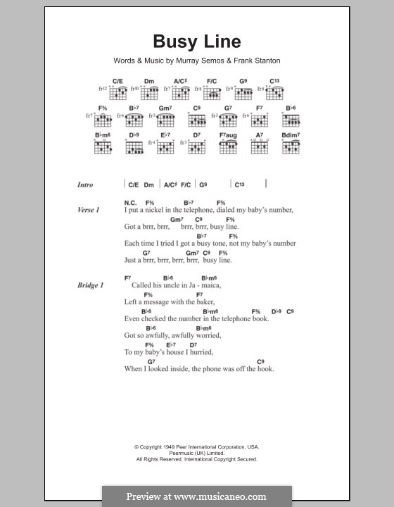 Busy Line: Lyrics and chords by Frank Stanton