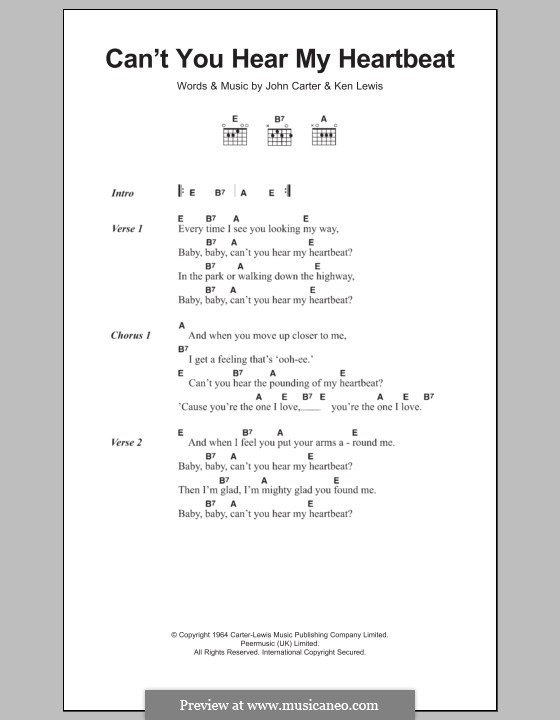 Can't You Hear My Heart Beat (Herman's Hermits): Lyrics and chords by John Carter, Ken Lewis