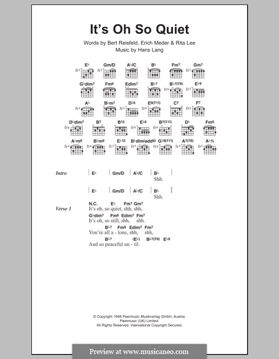 It's Oh So Quiet: Lyrics and chords by Bert Reisfeld, Erich Meder, Hans Lang