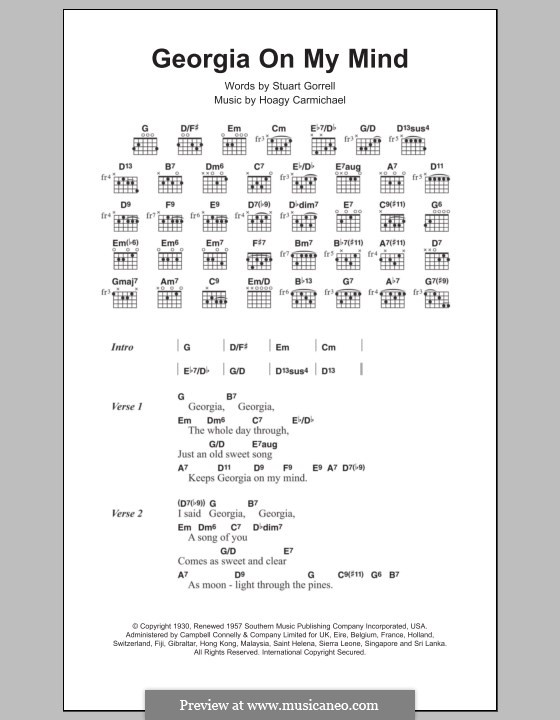 Georgia on My Mind: Lyrics and chords by Hoagy Carmichael