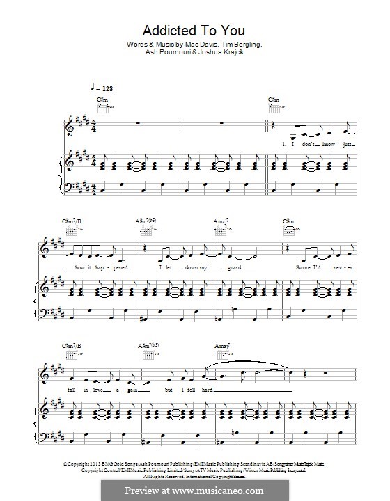 Addicted to You: For voice and piano (or guitar) by Avicii, Arash Andreas Pournouri, Joshua Krajcik, Mac Davis