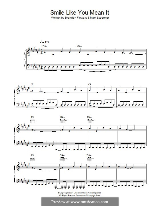 Smile Like You Mean it (The Killers): For voice and piano (or guitar) by Brandon Flowers, Dave Keuning, Mark Stoermer, Ronnie Vannucci