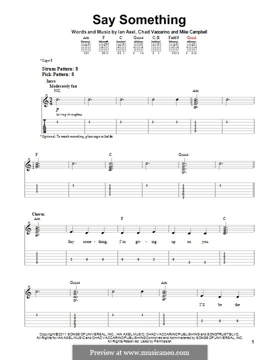 Say Something (A Great Big World): For guitar with tab by Ian Axel, Chad Vaccarino