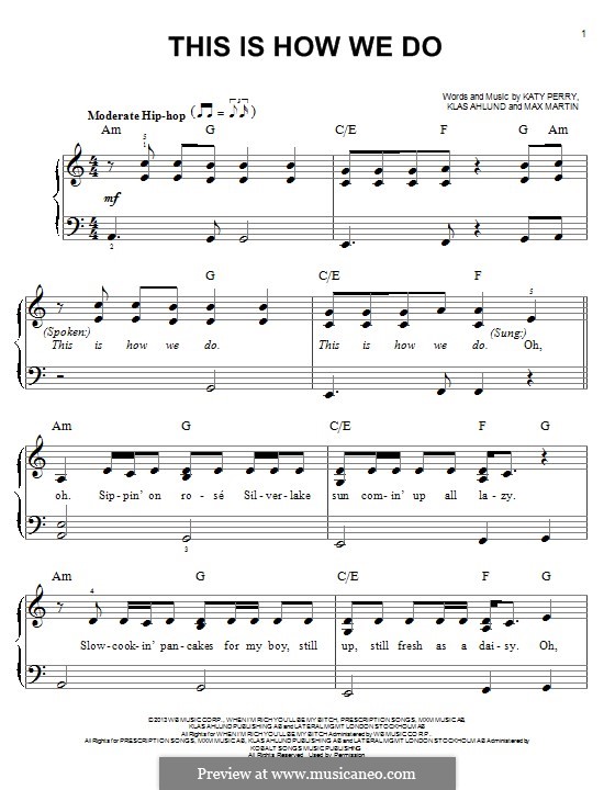 This Is How We Do: For piano by Katy Perry, Klas Ahlund, Max Martin