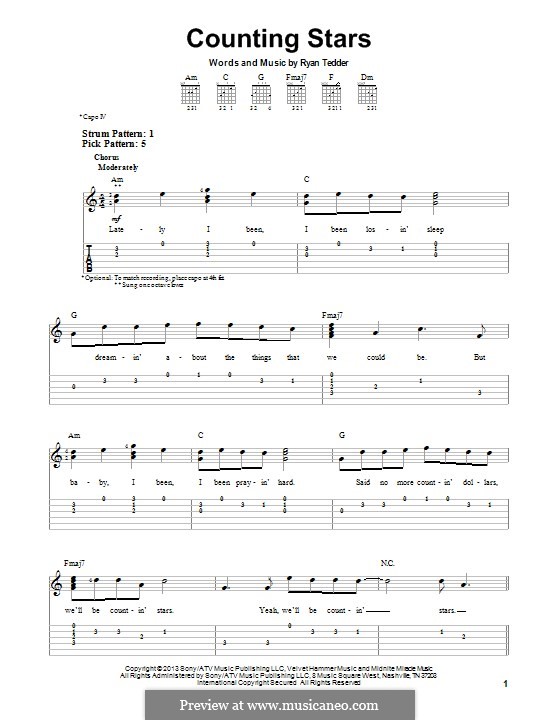 Counting Stars (One Republic): For guitar with tab by Ryan B Tedder