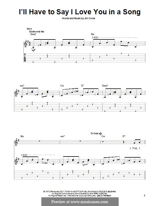 I'll Have to Say I Love You in a Song: For guitar with tab by Jim Croce