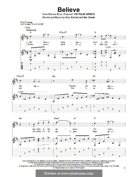 Believe (from The Polar Express): For guitar with tab by Alan Silvestri, Glen Ballard