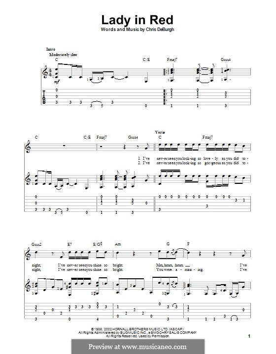 The Lady in Red: For guitar with tab by Chris de Burgh