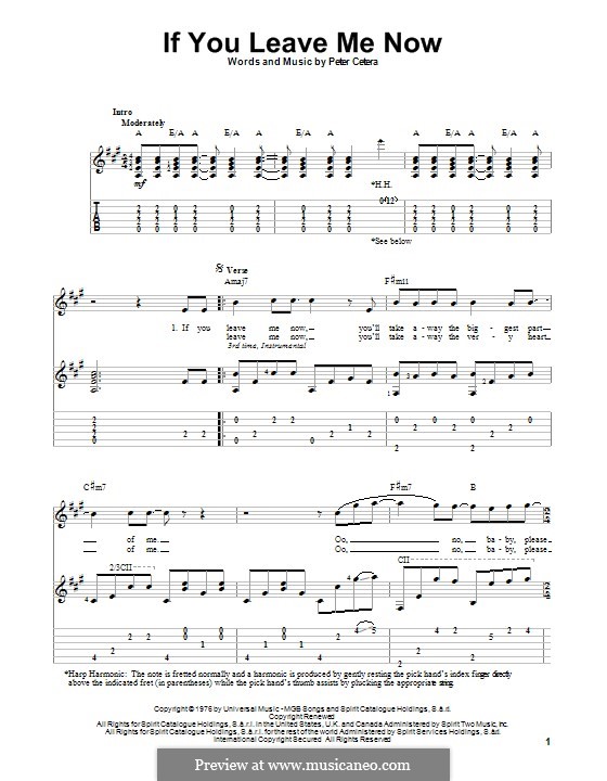 If You Leave Me Now (Chicago): For guitar with tab by Peter Cetera